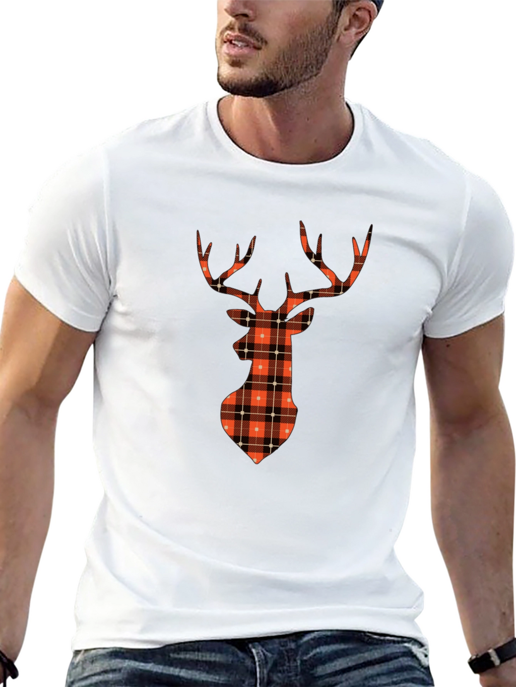 Plaid Deer Graphic Tee - Casual Style