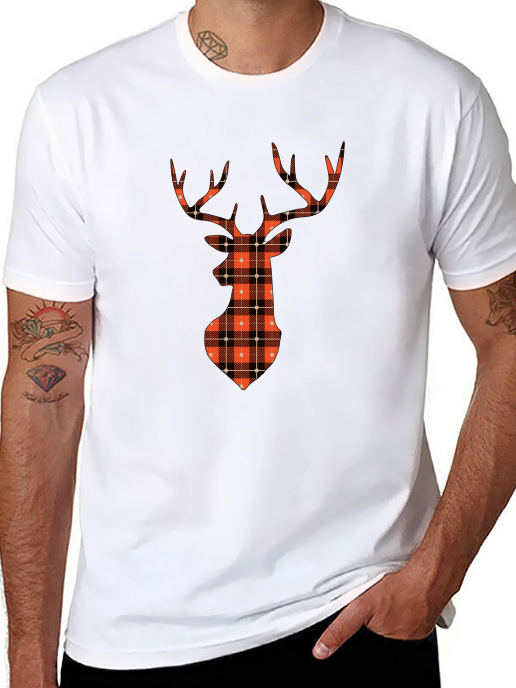 Plaid Deer Graphic Tee - Casual Style