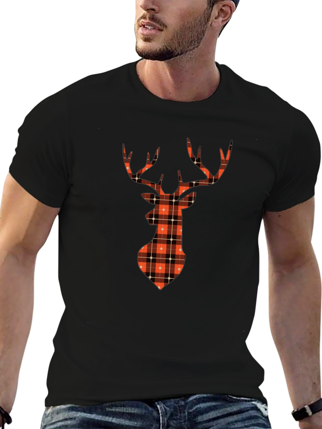 Plaid Deer Graphic Tee - Casual Style