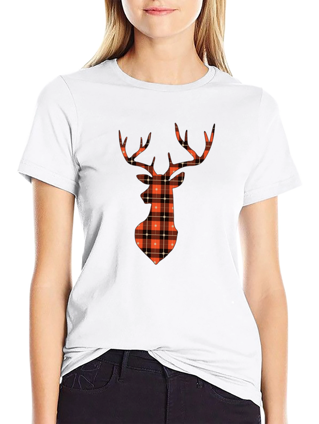 Plaid Deer Graphic Tee - Casual Style