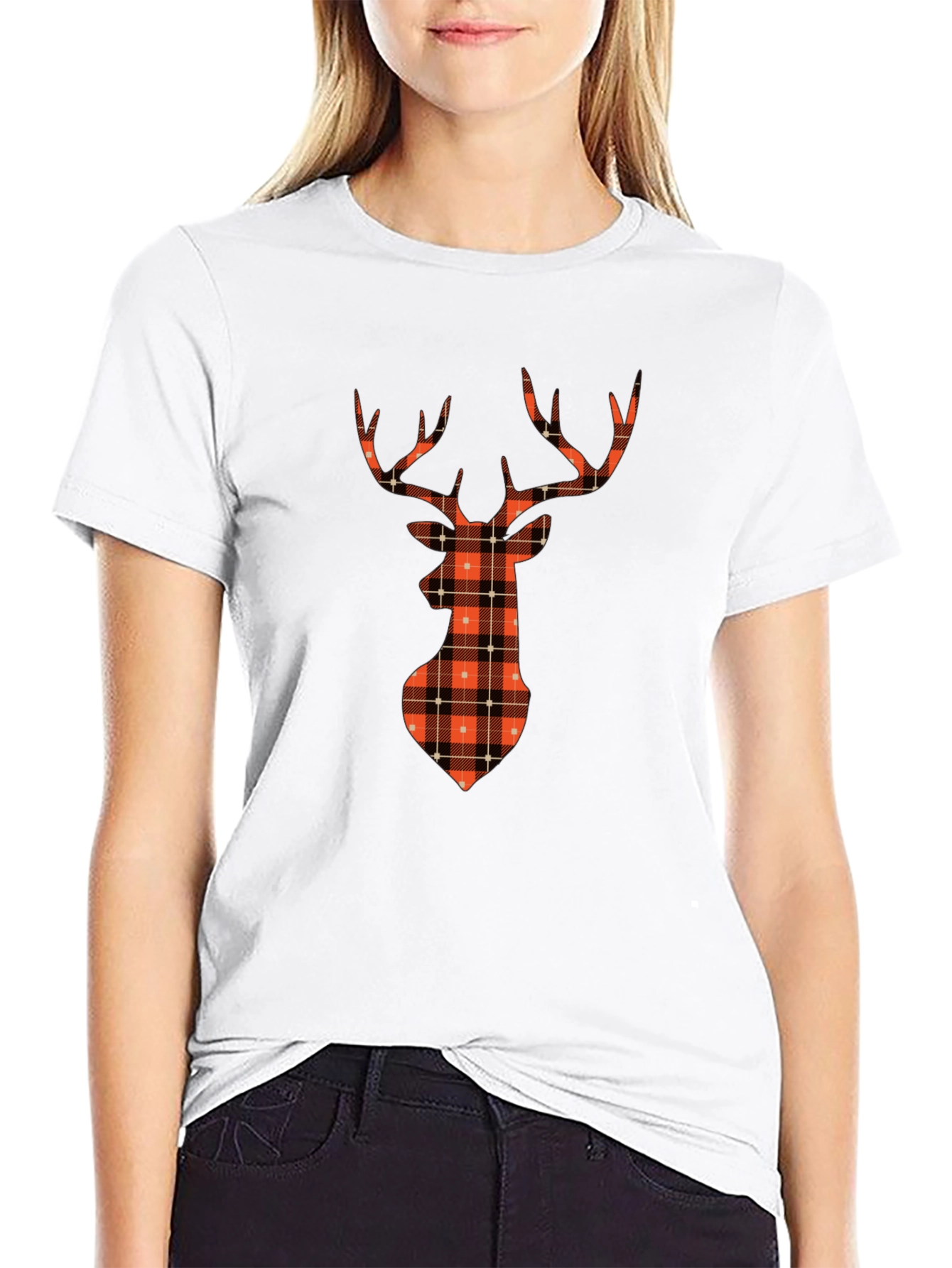 Plaid Deer Graphic Tee - Casual Style