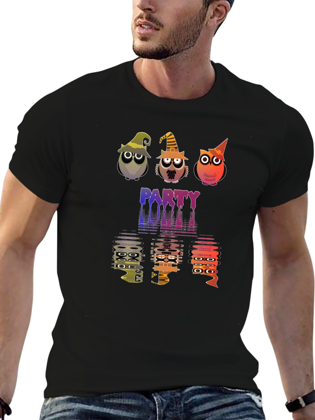 Halloween Owl Party Black T-Shirt