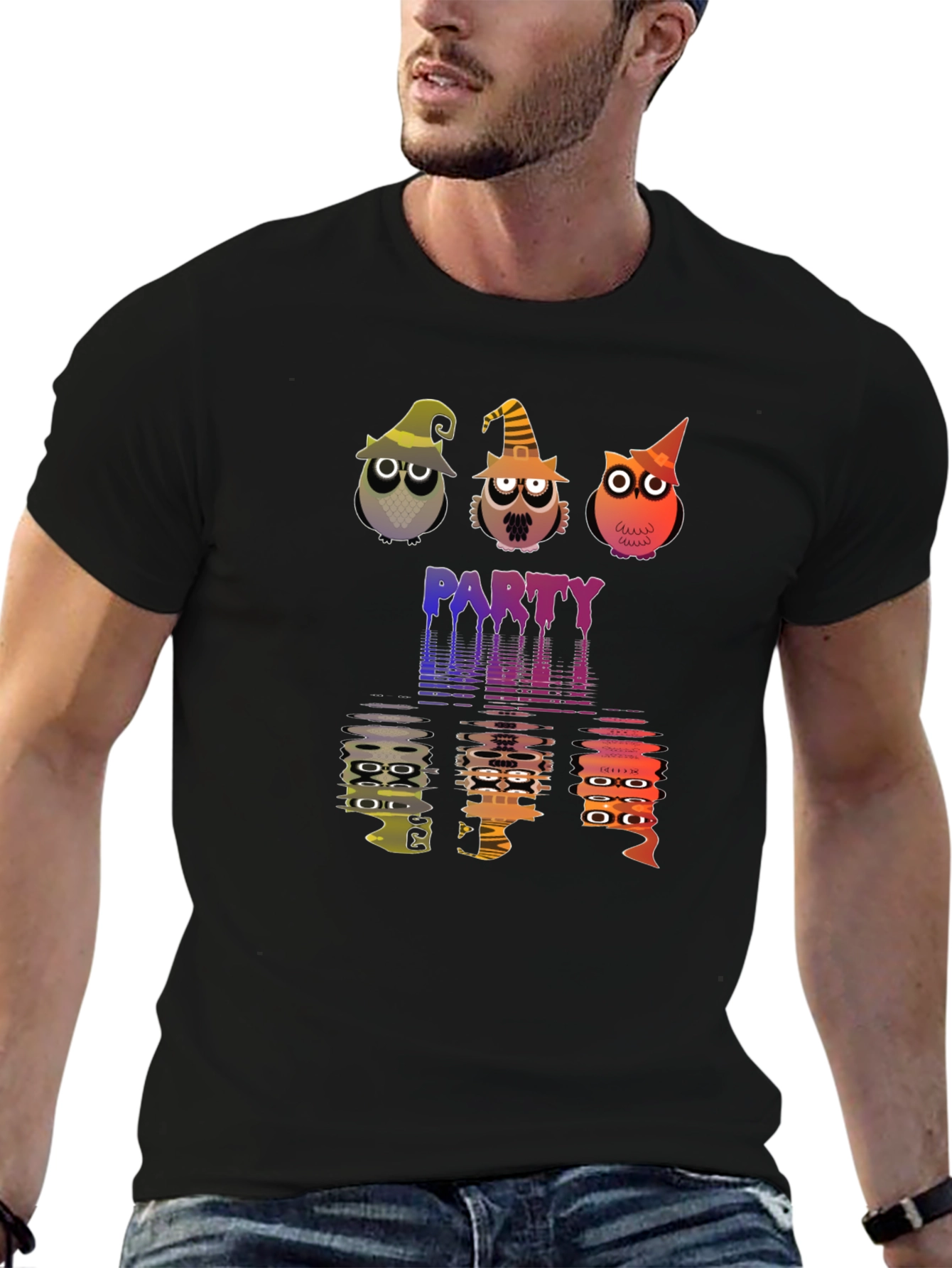 Halloween Owl Party Black T-Shirt