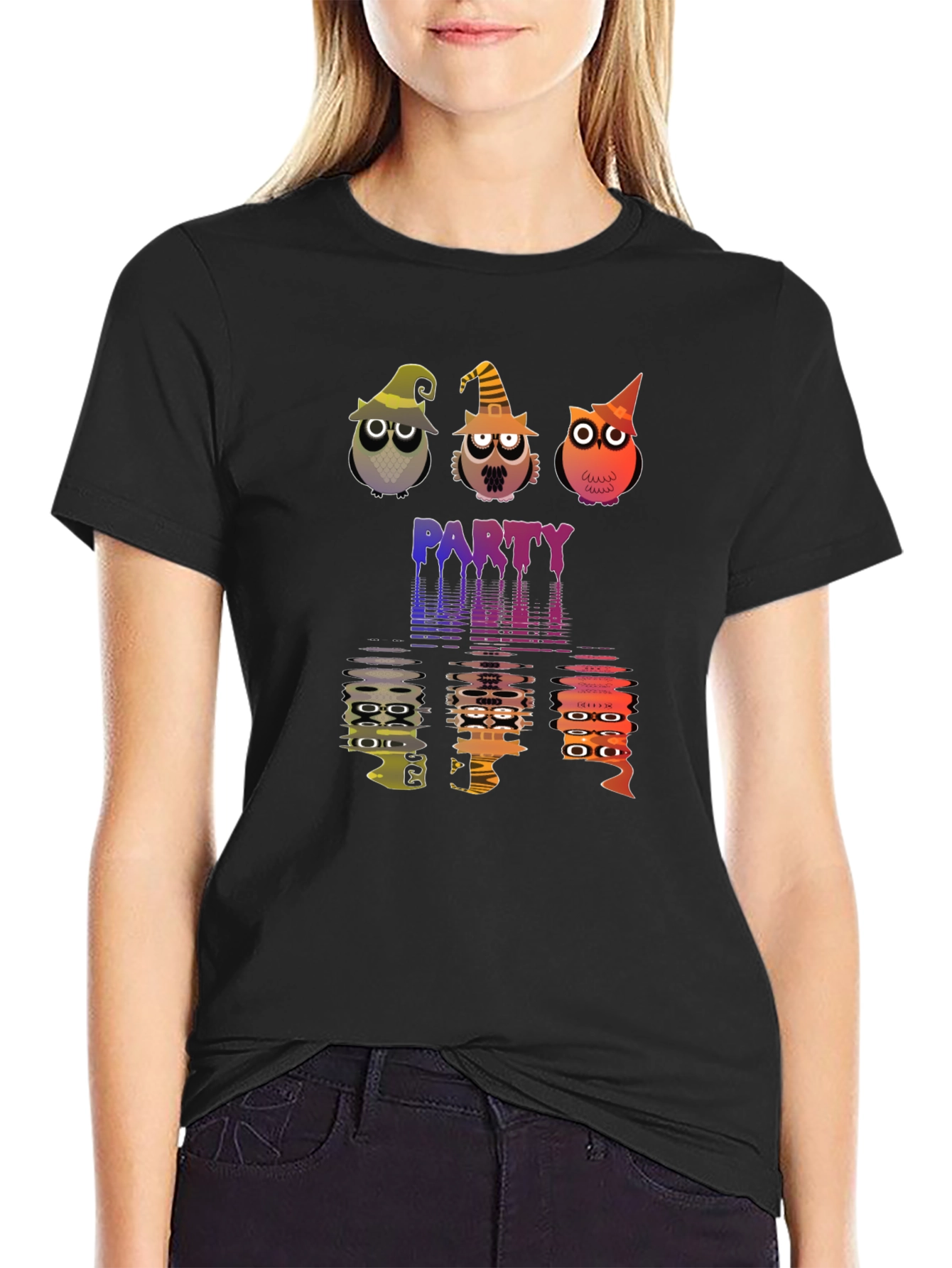 Halloween Owl Party Black T-Shirt