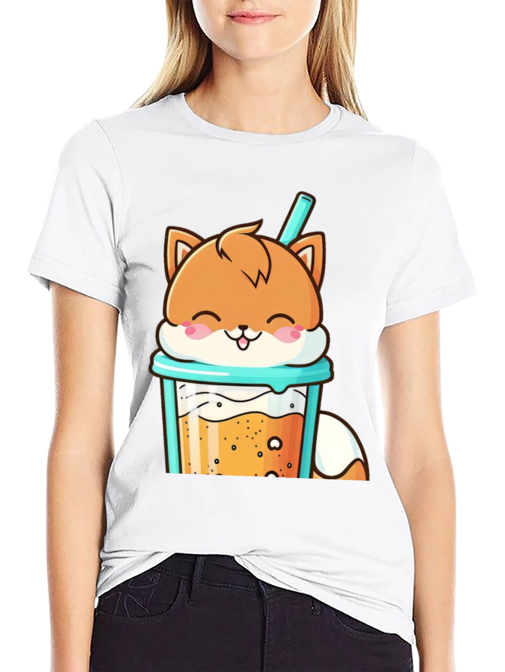 Cute Fox Boba Tea Graphic T-Shirt