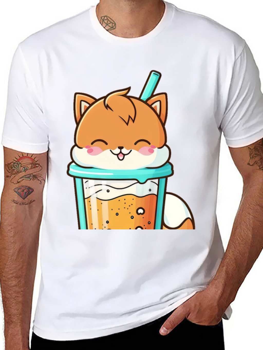 Cute Fox Boba Tea Graphic T-Shirt