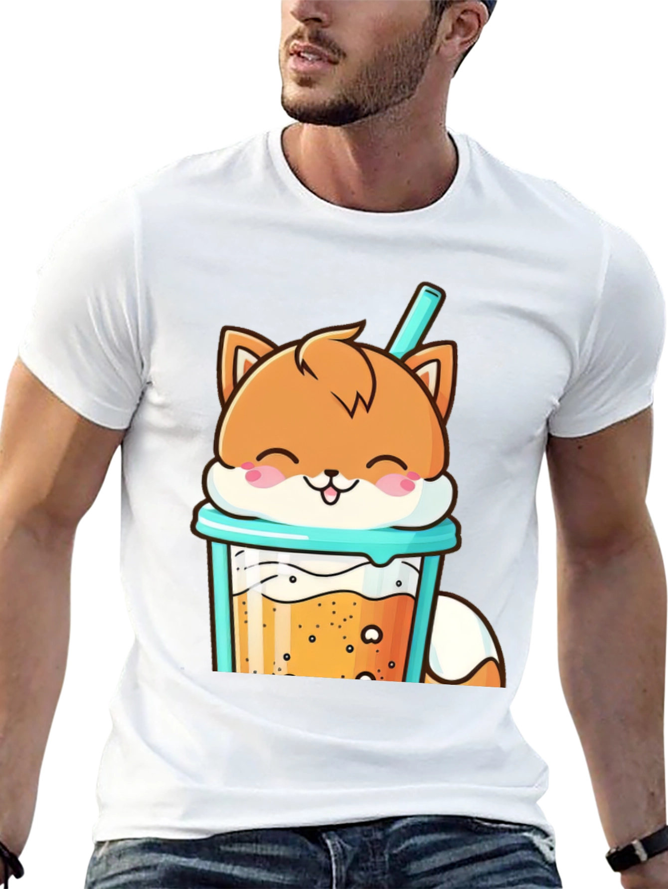Cute Fox Boba Tea Graphic T-Shirt