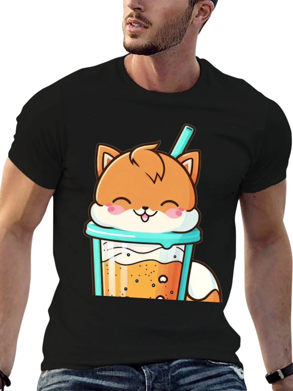 Cute Fox Boba Tea Graphic T-Shirt