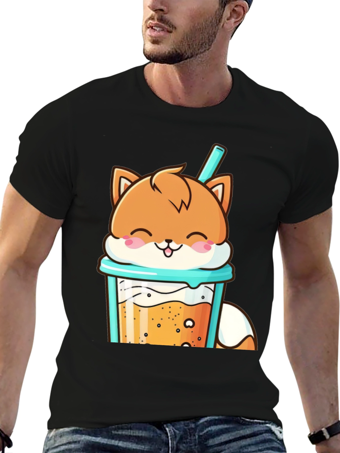 Cute Fox Boba Tea Graphic T-Shirt