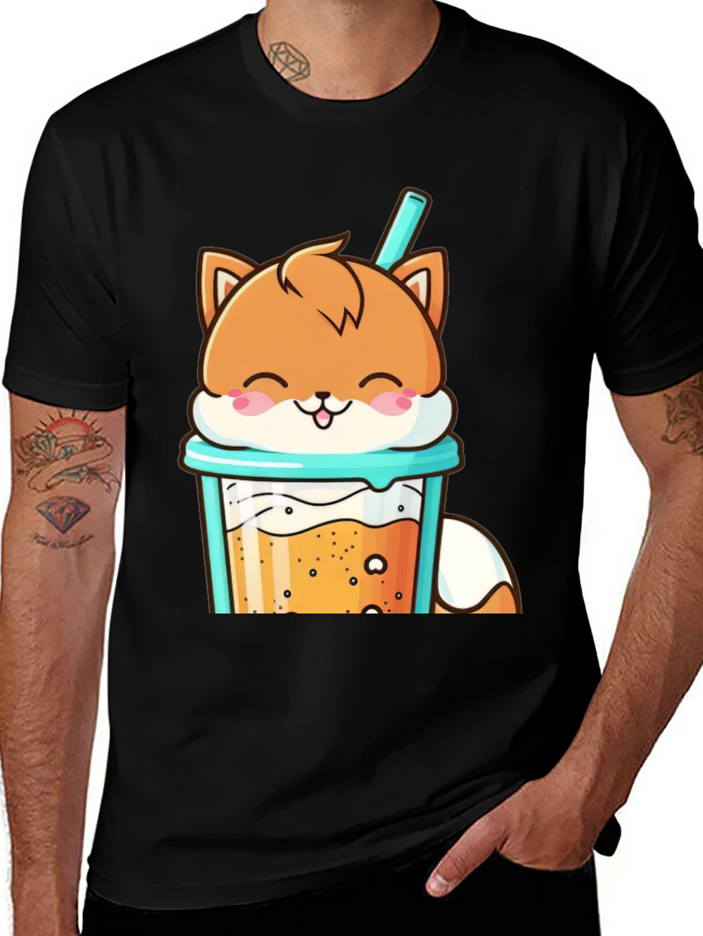 Cute Fox Boba Tea Graphic T-Shirt