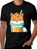 Cute Fox Boba Tea Graphic T-Shirt