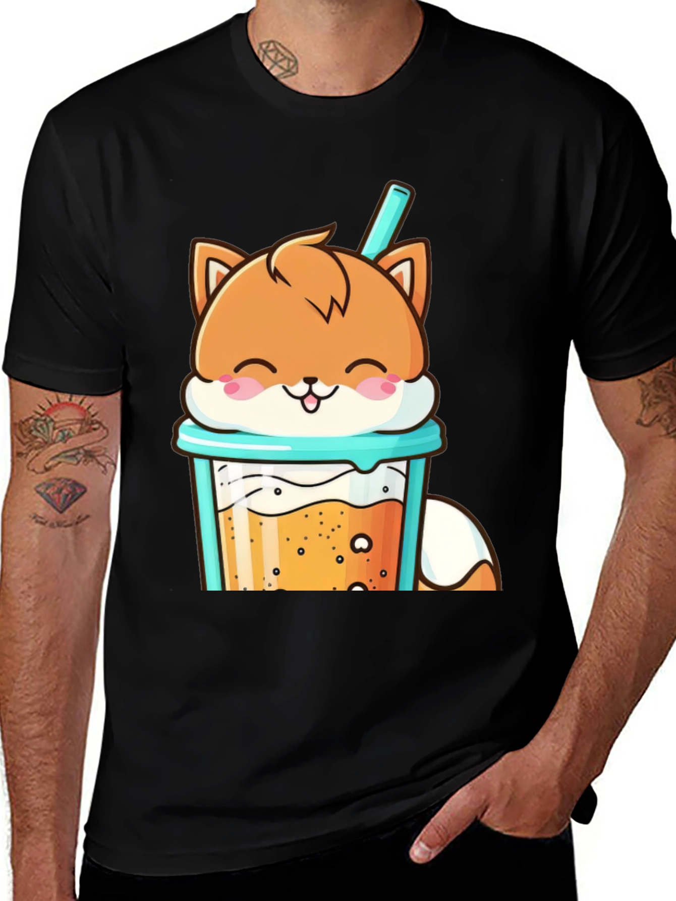 Cute Fox Boba Tea Graphic T-Shirt