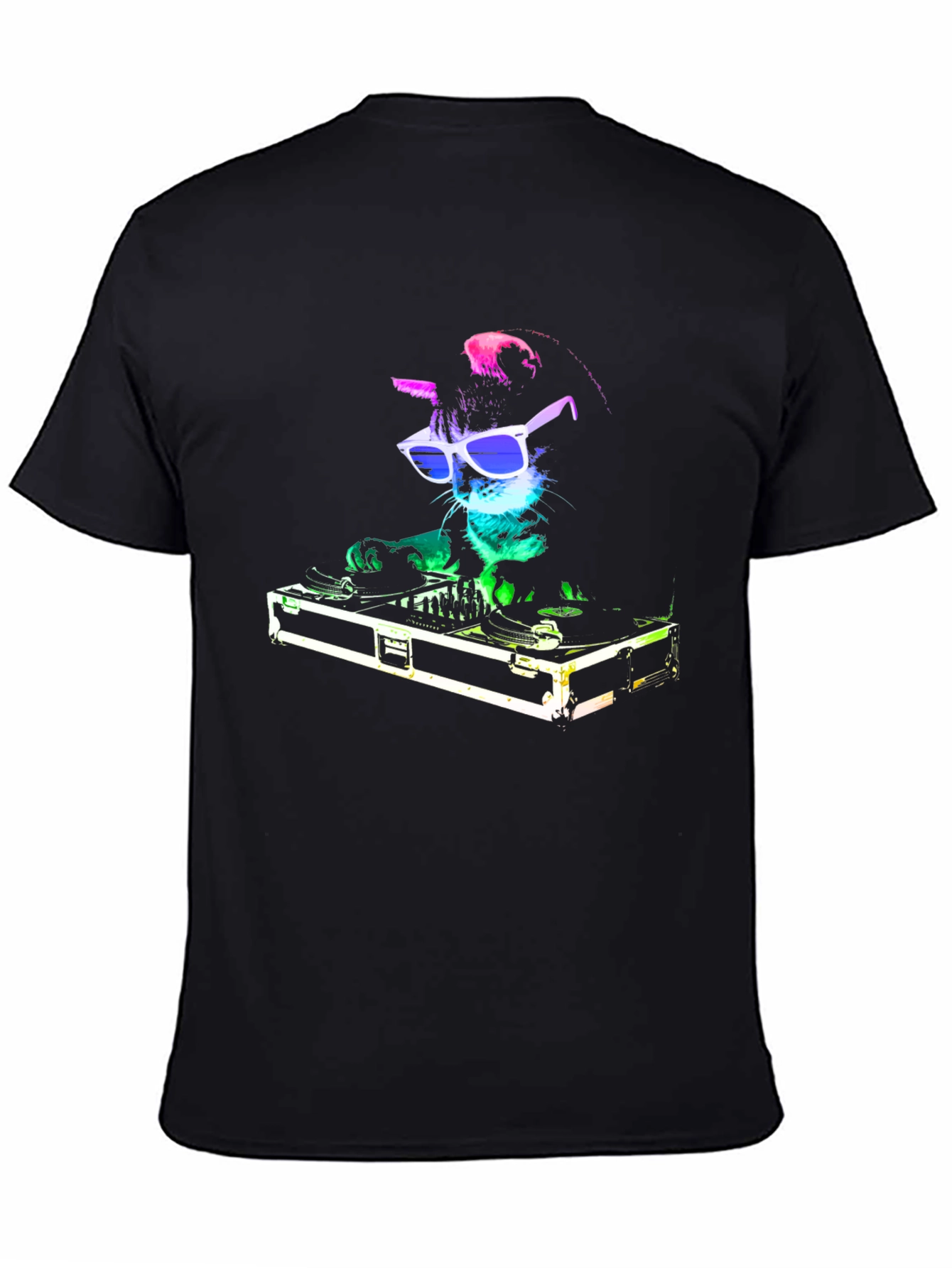 DJ Cat Graphic T-Shirt - Black Cotton Blend