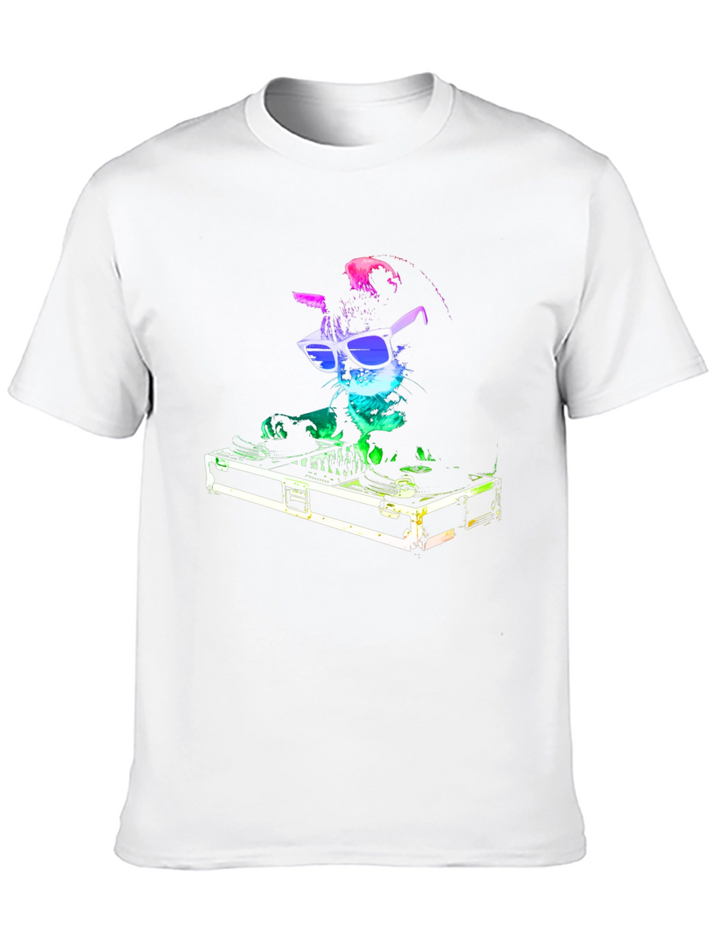DJ Cat Graphic T-Shirt - Black Cotton Blend
