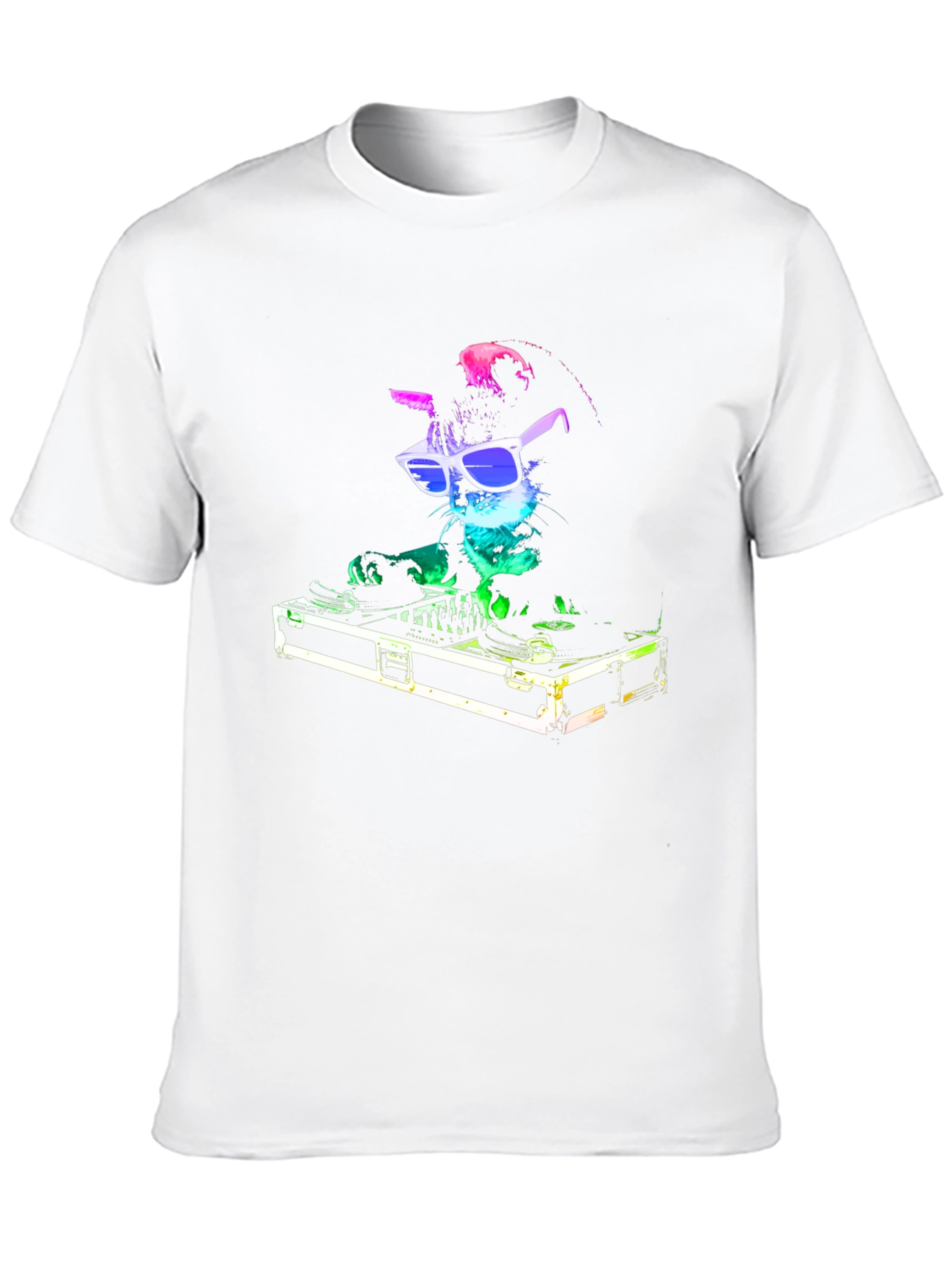 DJ Cat Graphic T-Shirt - Black Cotton Blend