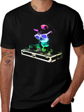 DJ Cat Graphic T-Shirt - Black Cotton Blend