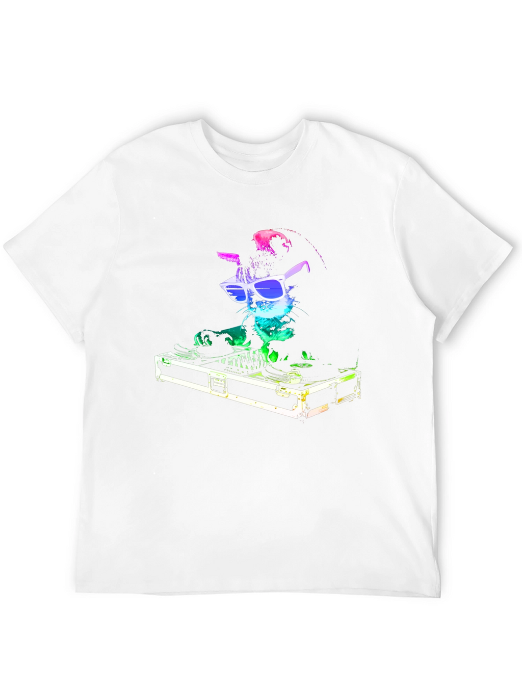 DJ Cat Graphic T-Shirt - Black Cotton Blend