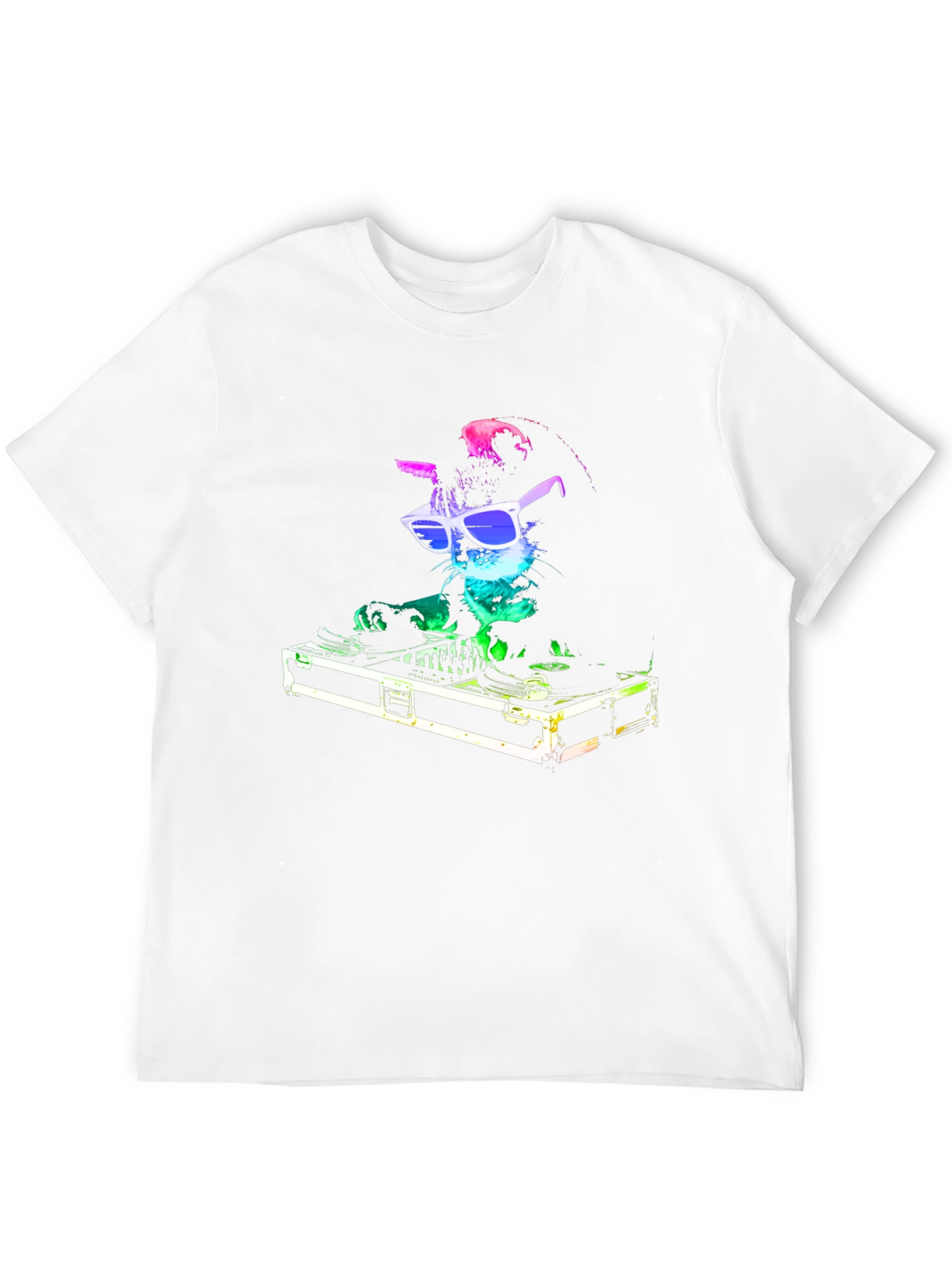 DJ Cat Graphic T-Shirt - Black Cotton Blend