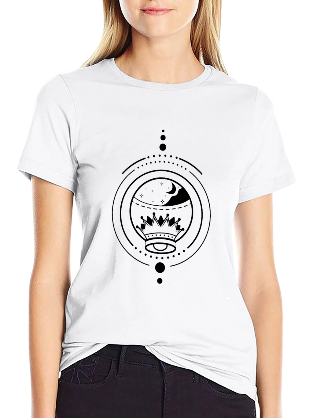 Geometric Crown & Moon Black Graphic Tee