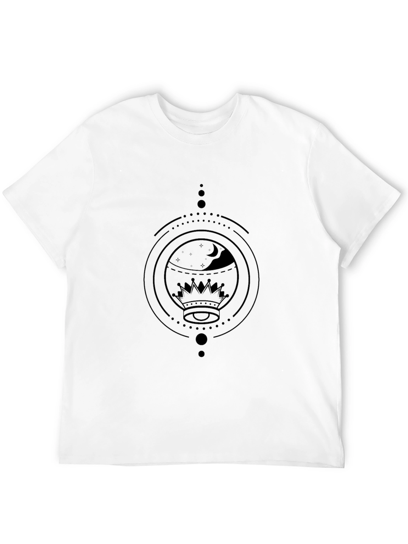 Geometric Crown & Moon Black Graphic Tee