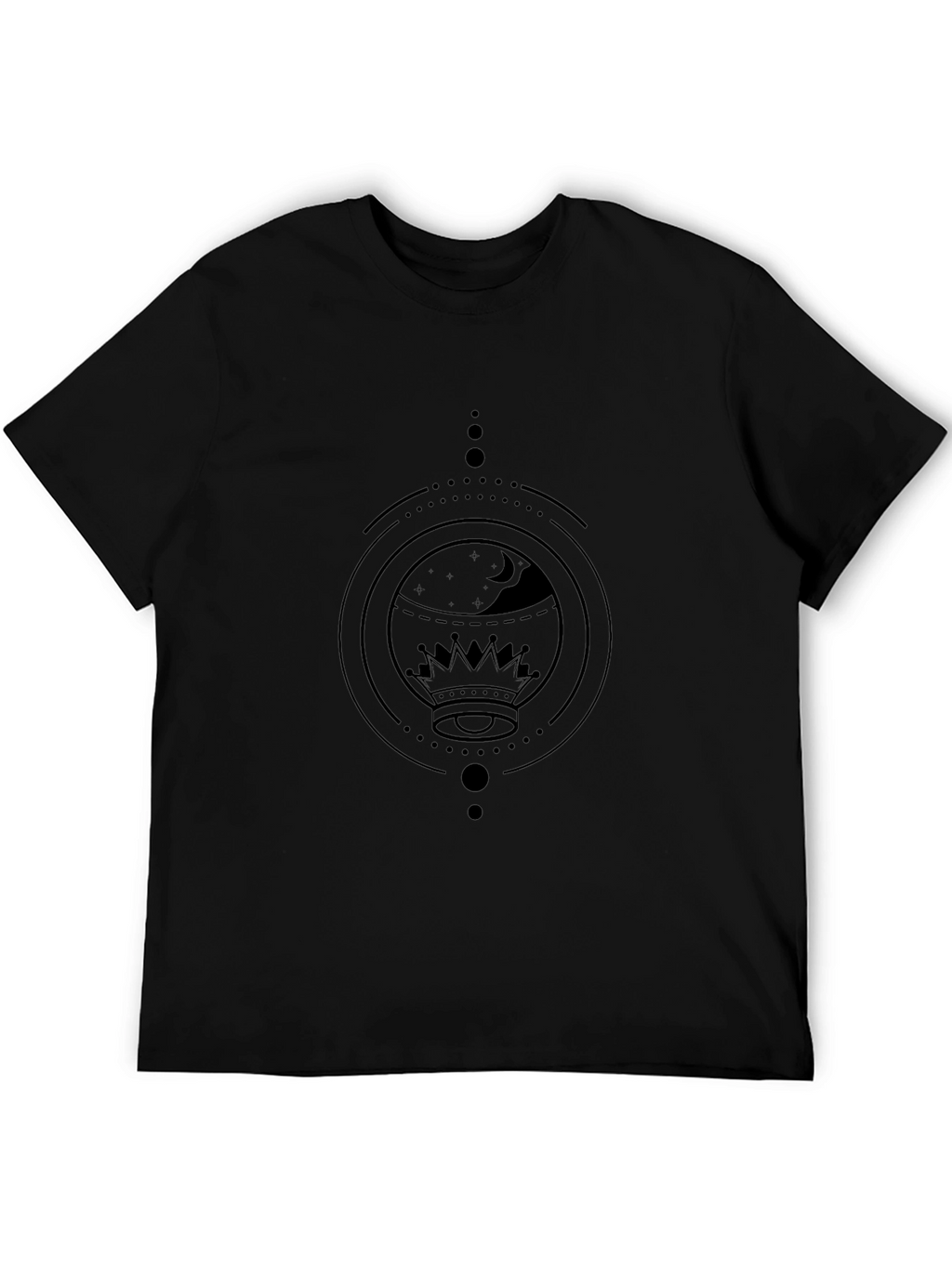 Geometric Crown & Moon Black Graphic Tee