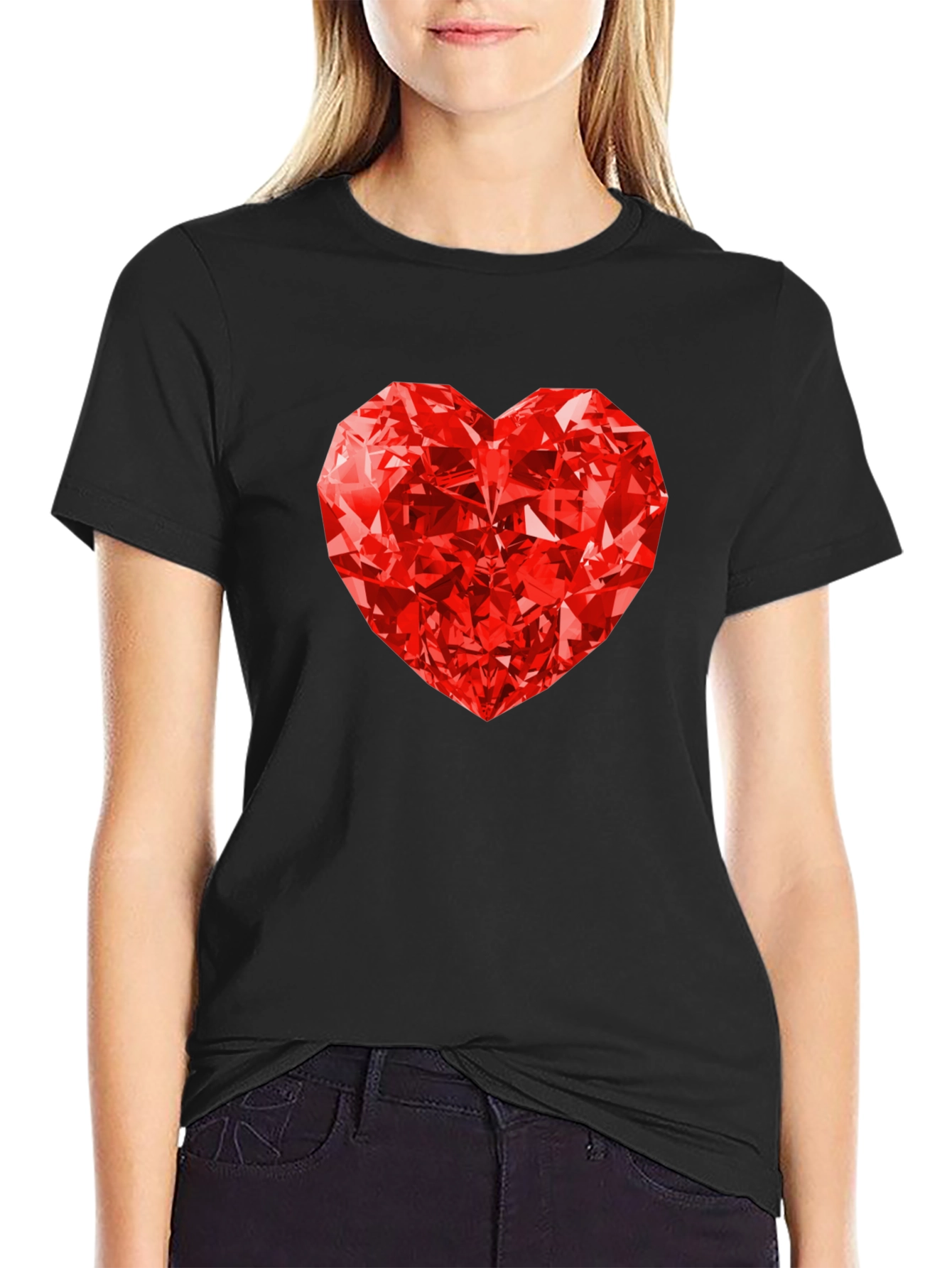Red Diamond Heart Graphic Tee - Mens Black T-Shirt
