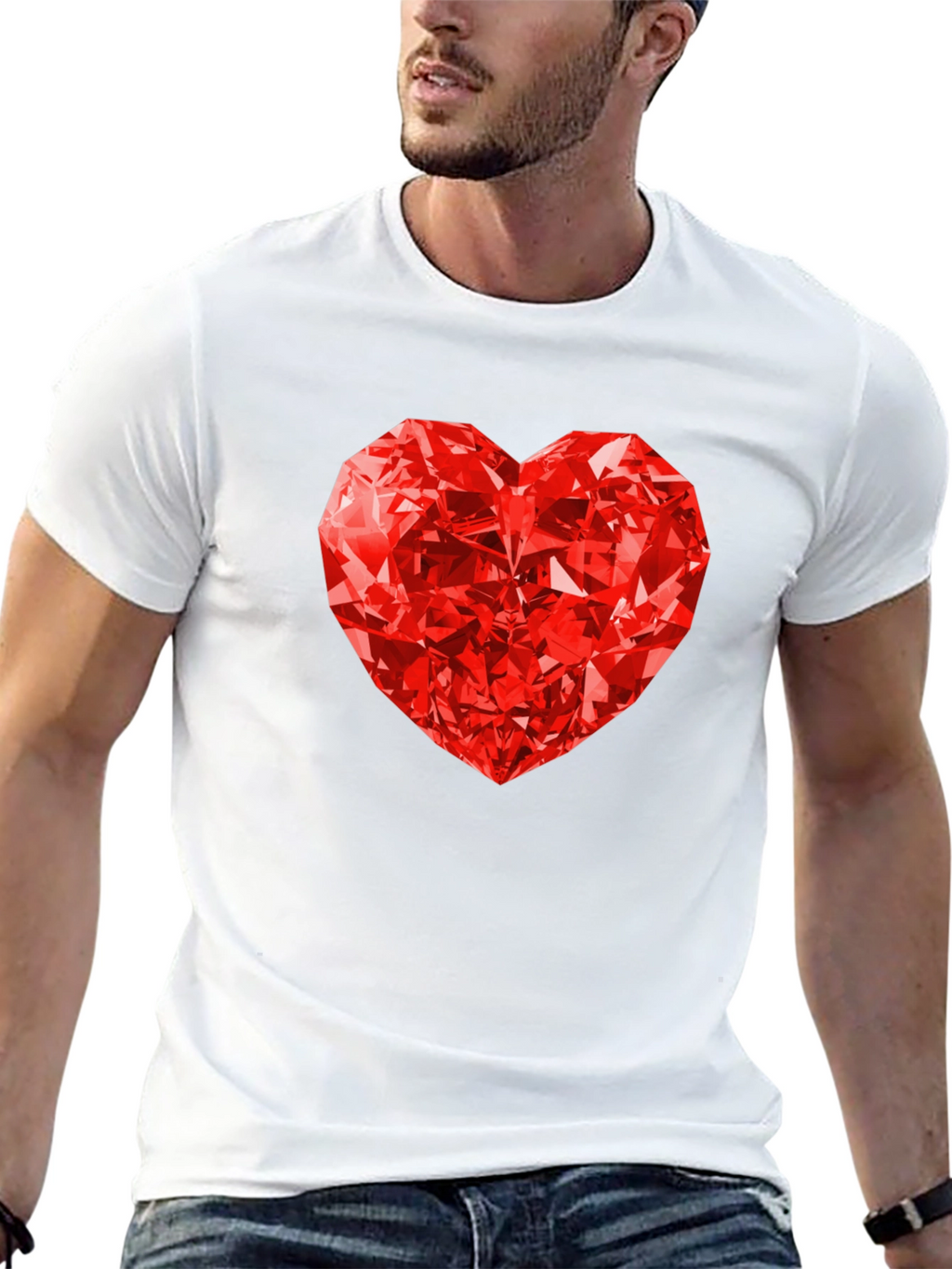 Red Diamond Heart Graphic Tee - Mens Black T-Shirt