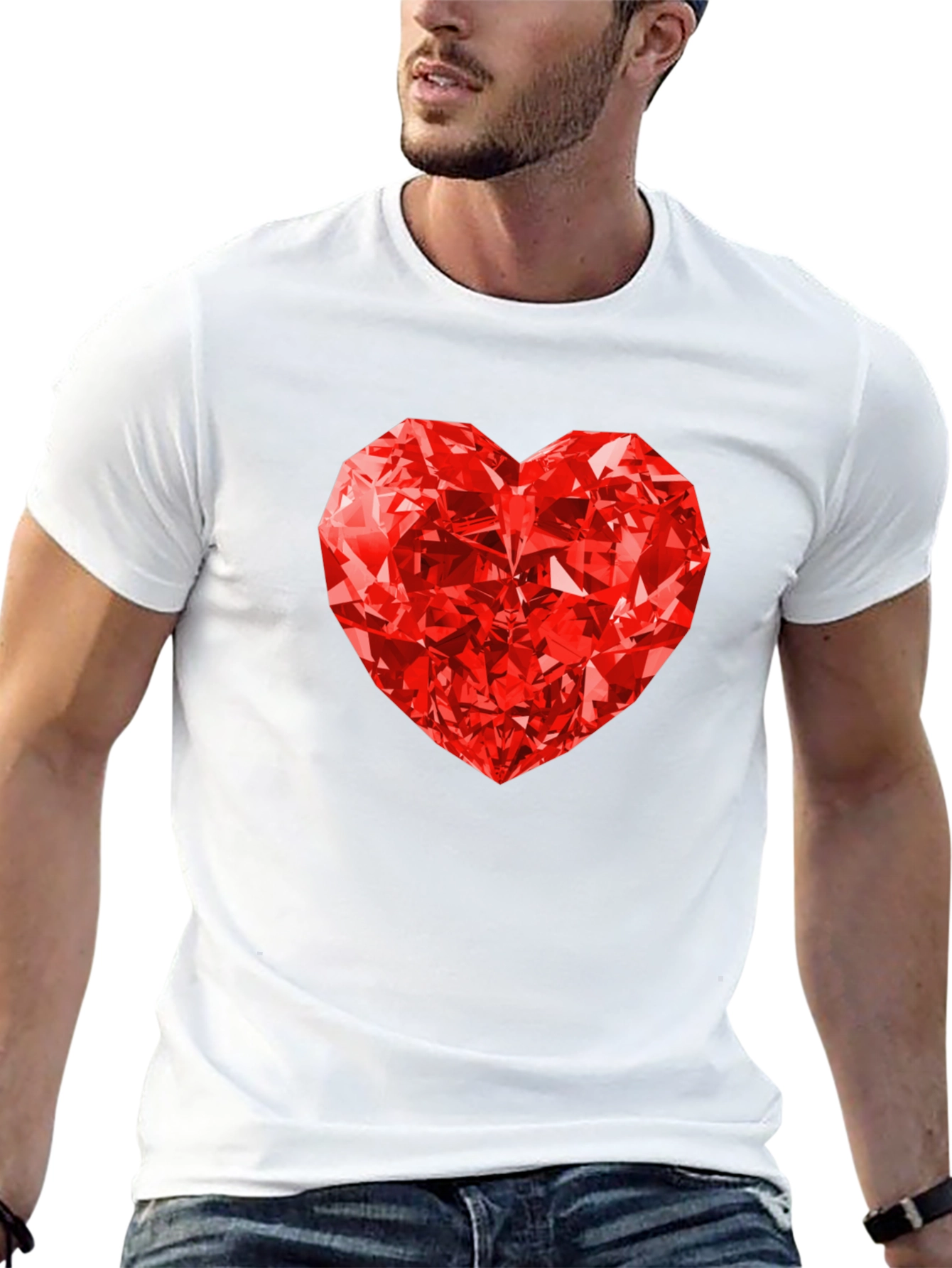 Red Diamond Heart Graphic Tee - Mens Black T-Shirt