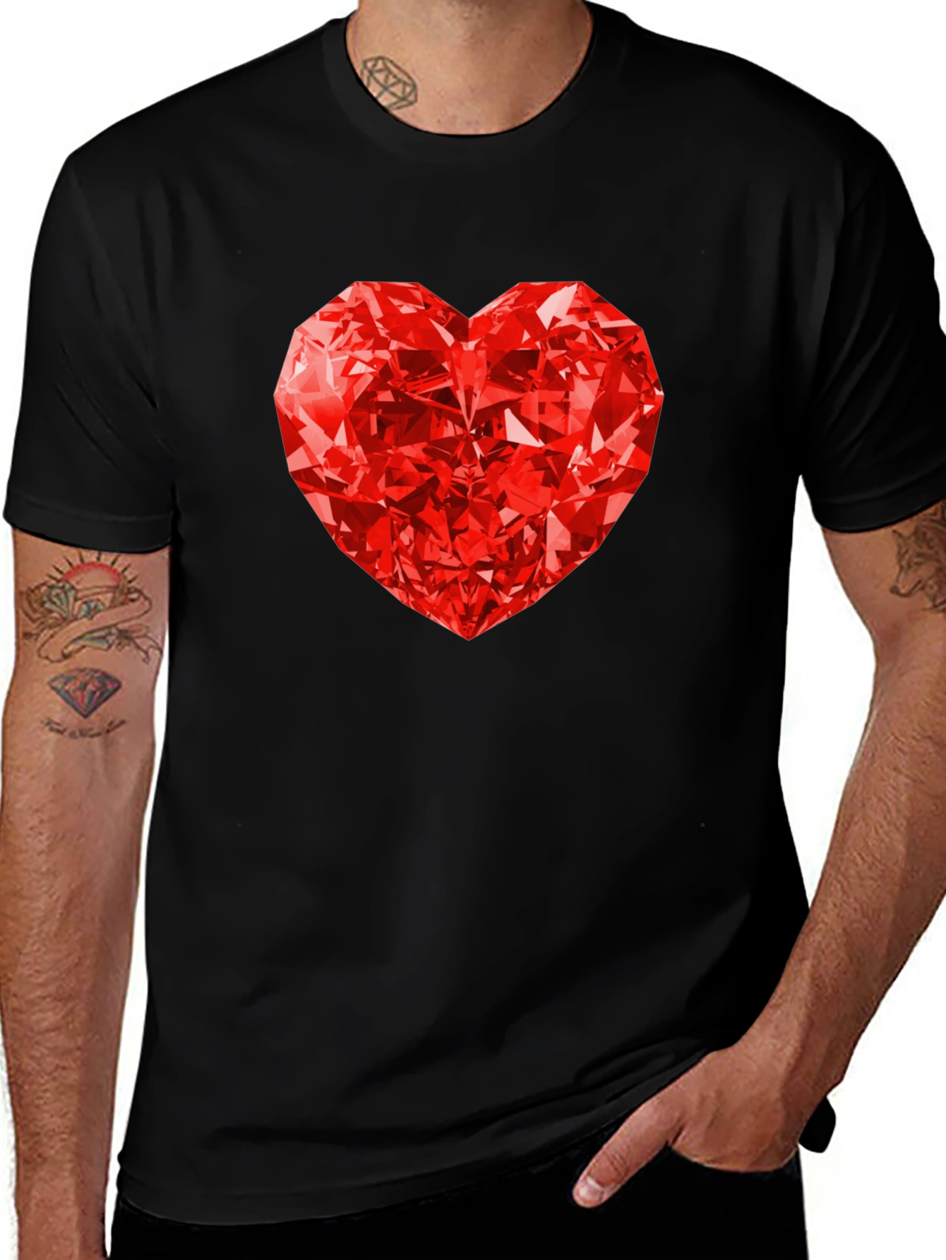 Red Diamond Heart Graphic Tee - Mens Black T-Shirt