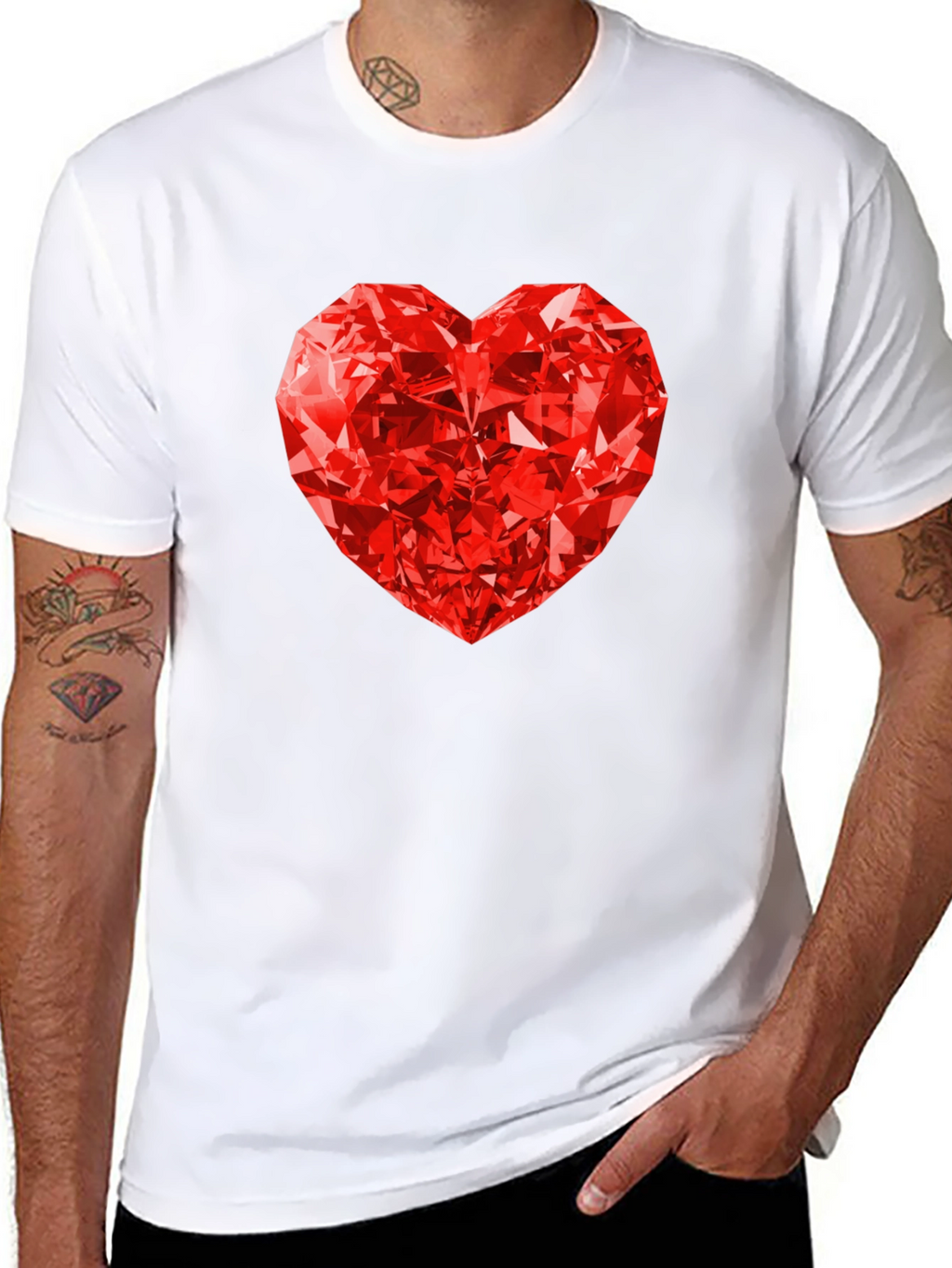 Red Diamond Heart Graphic Tee - Mens Black T-Shirt