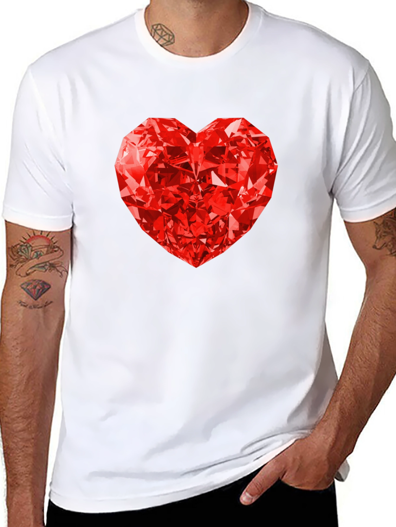 Red Diamond Heart Graphic Tee - Mens Black T-Shirt