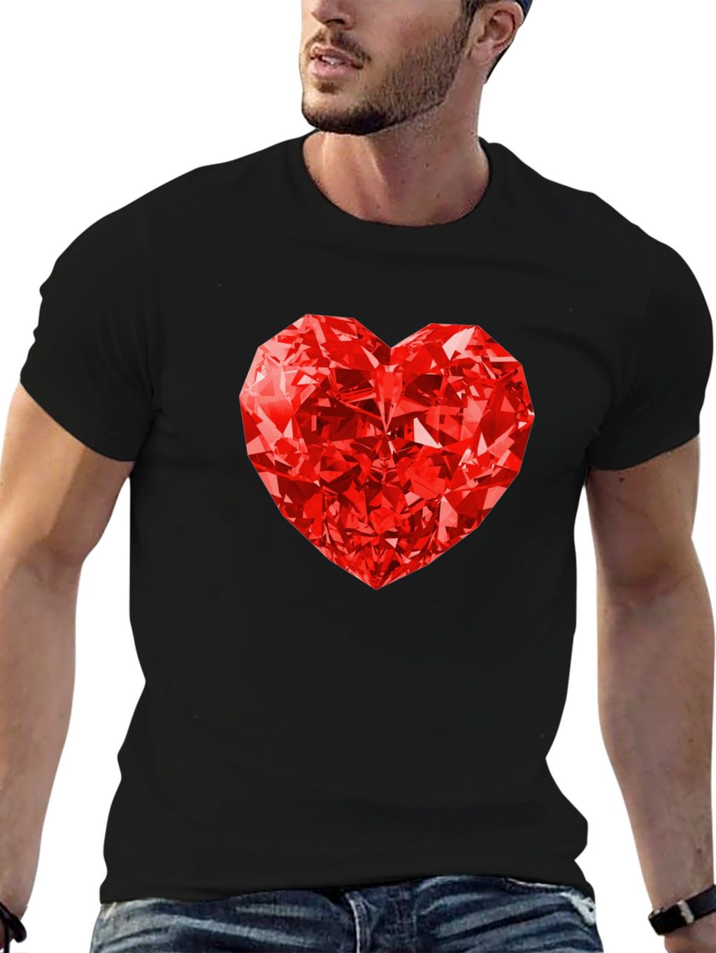 Red Diamond Heart Graphic Tee - Mens Black T-Shirt
