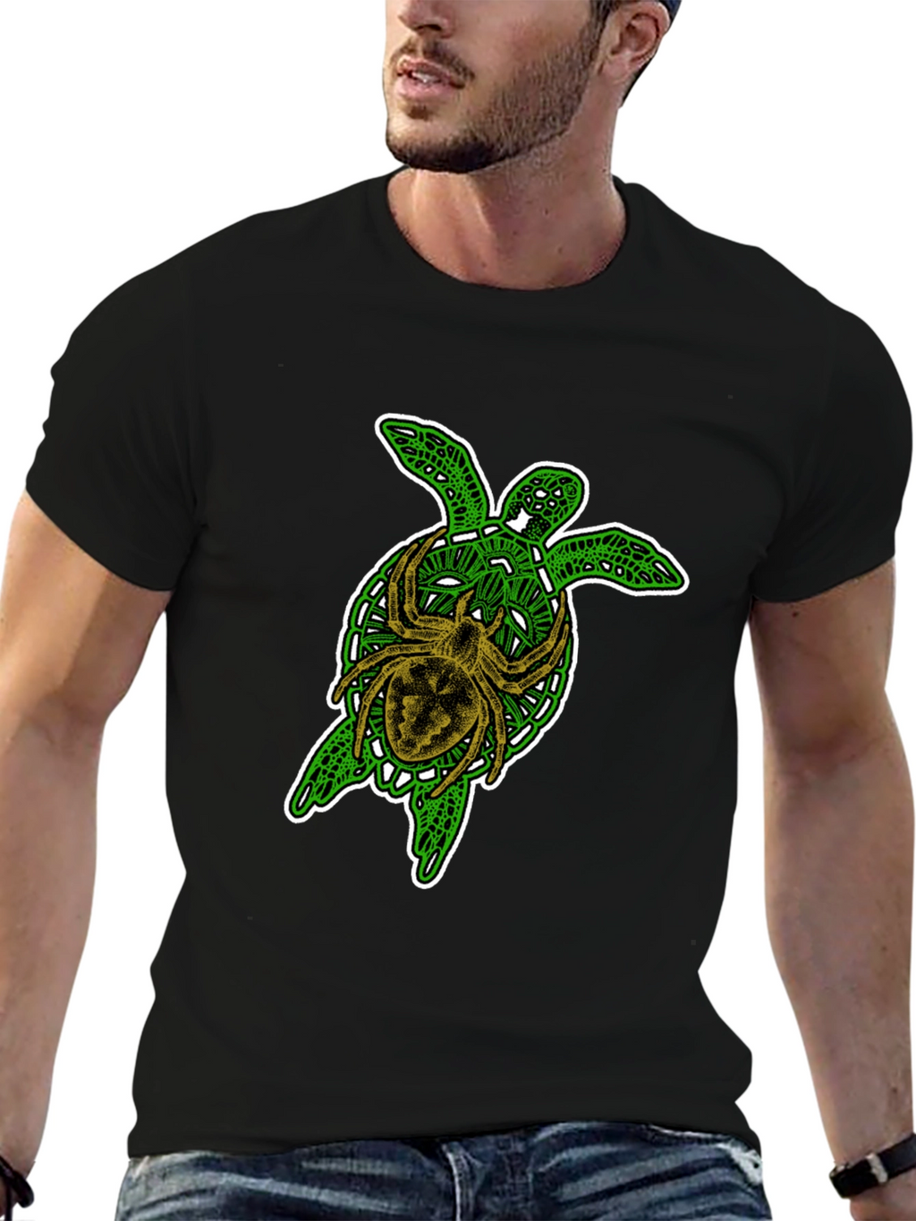 Turtle and Spider Graphic Black T-Shirt