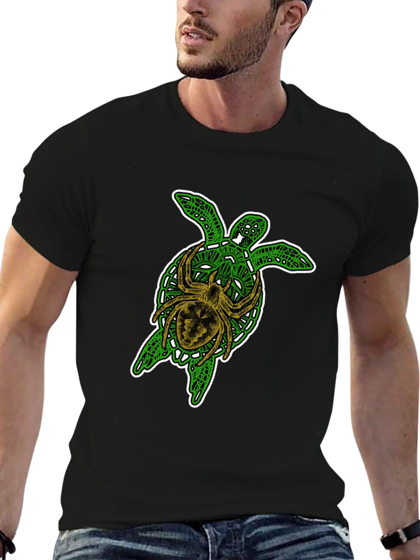 Turtle and Spider Graphic Black T-Shirt