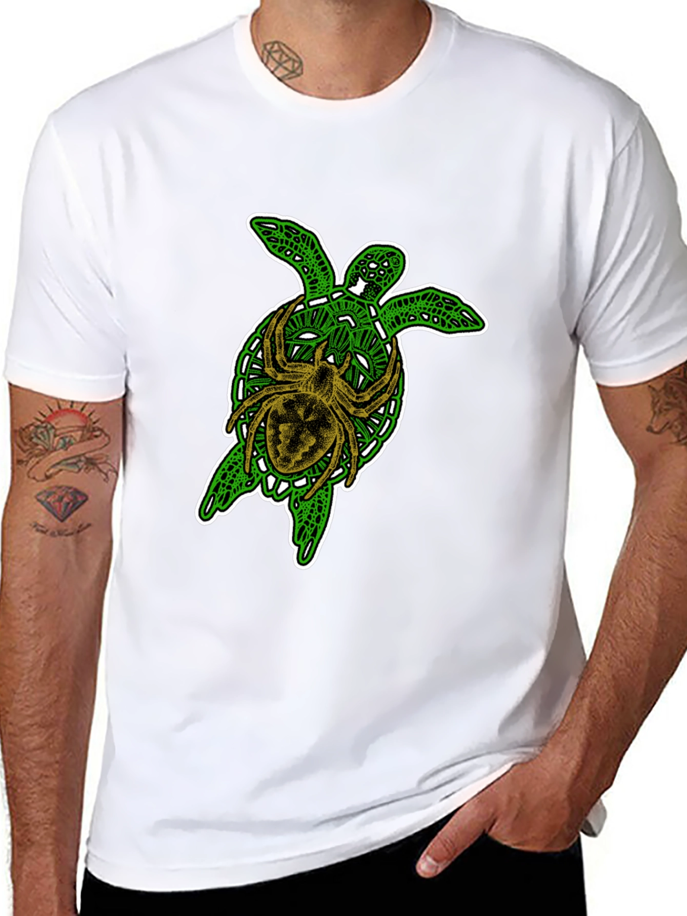 Turtle and Spider Graphic Black T-Shirt