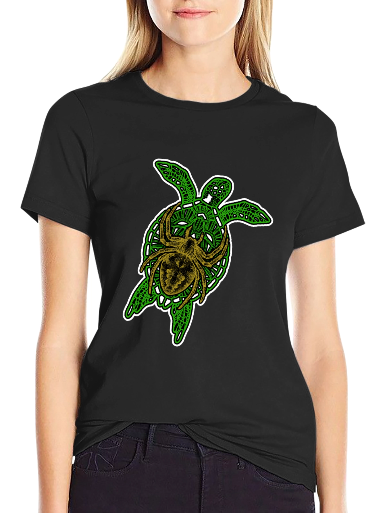 Turtle and Spider Graphic Black T-Shirt