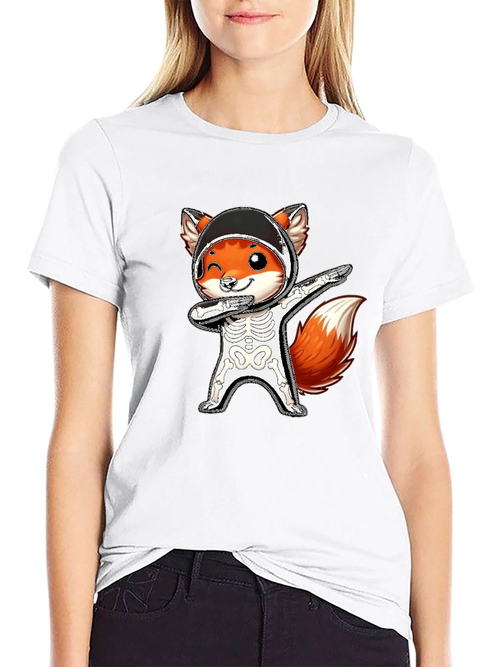 Halloween Fox Skeleton Dabbing T-Shirt