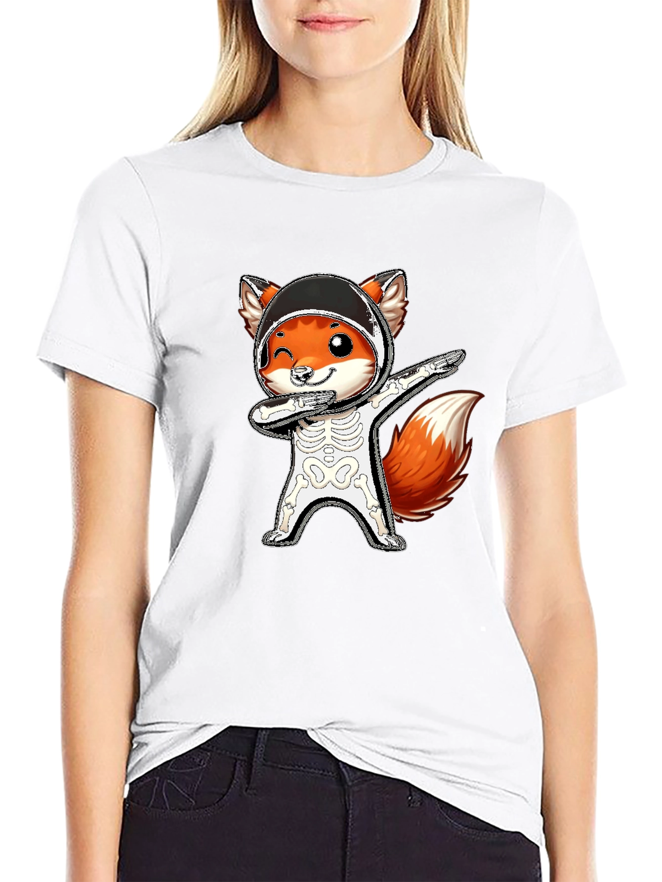 Halloween Fox Skeleton Dabbing T-Shirt