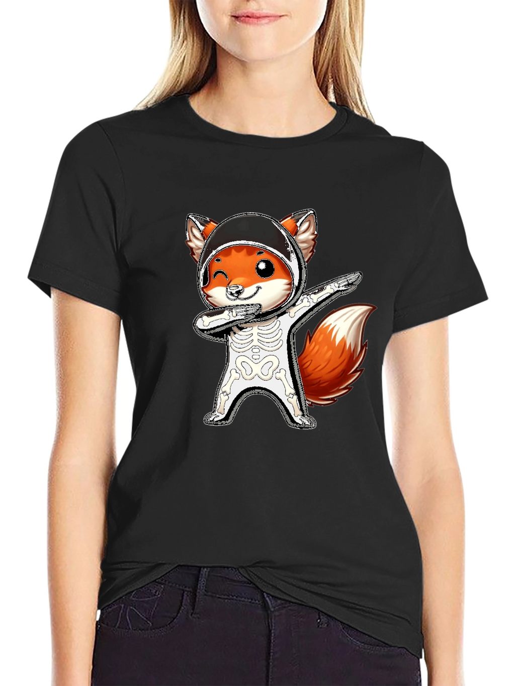 Halloween Fox Skeleton Dabbing T-Shirt