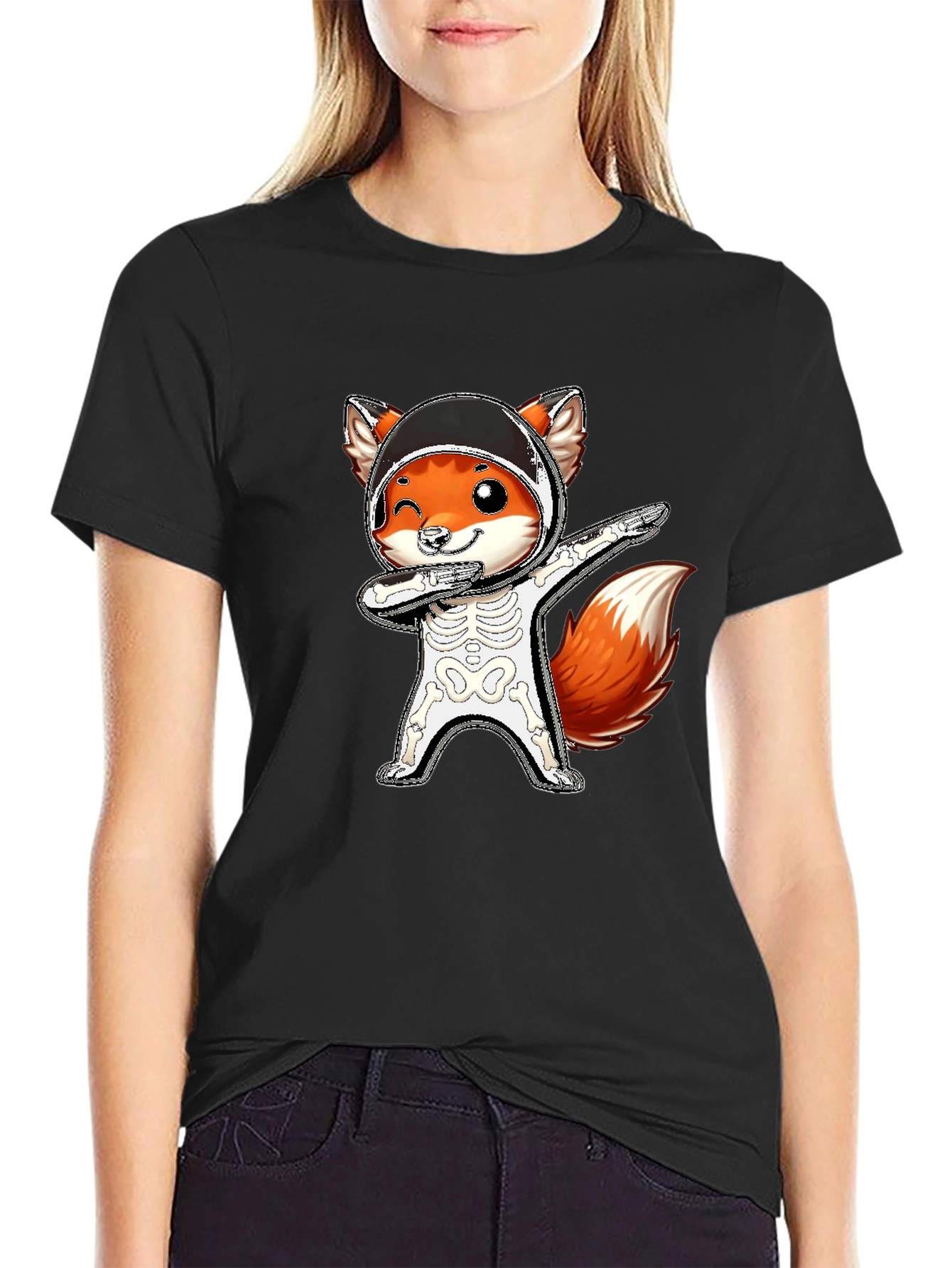 Halloween Fox Skeleton Dabbing T-Shirt
