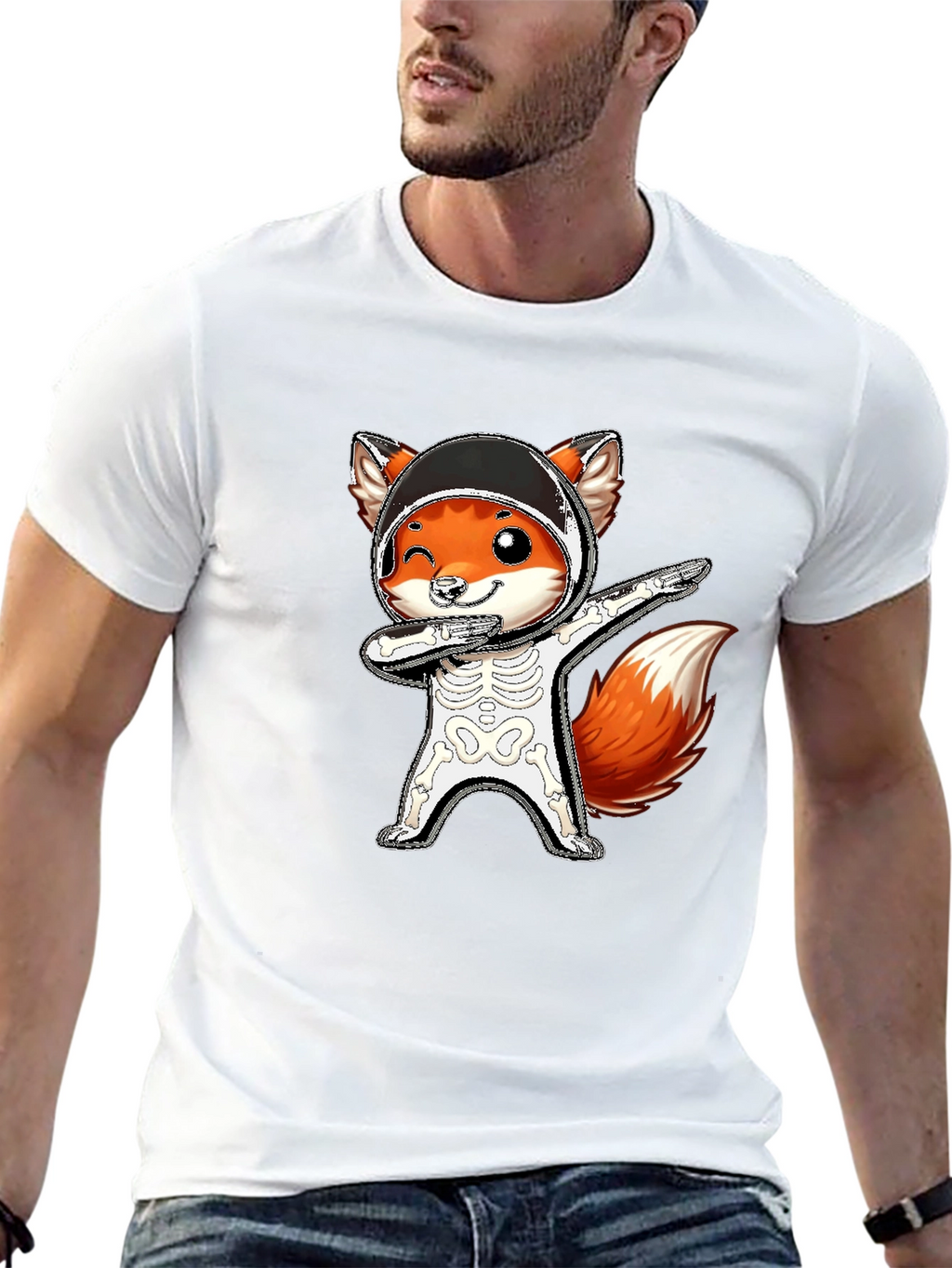 Halloween Fox Skeleton Dabbing T-Shirt