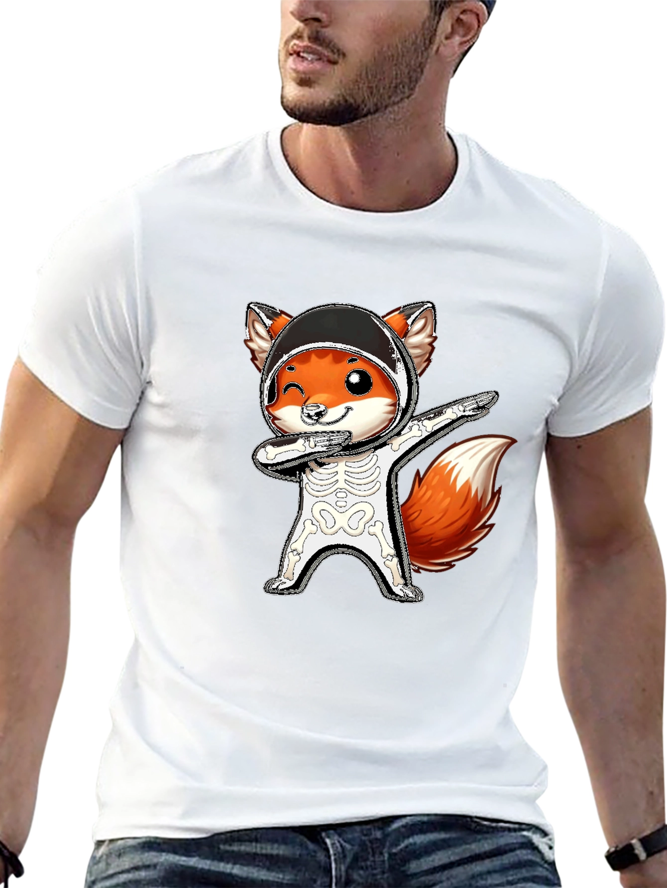 Halloween Fox Skeleton Dabbing T-Shirt