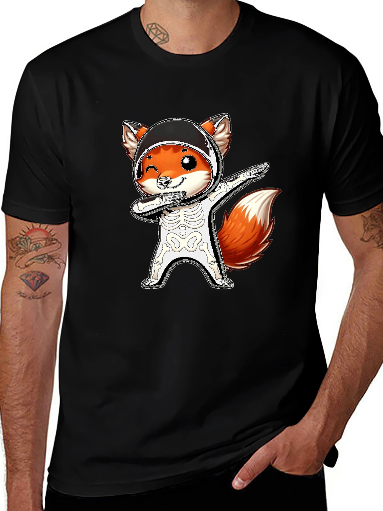 Halloween Fox Skeleton Dabbing T-Shirt