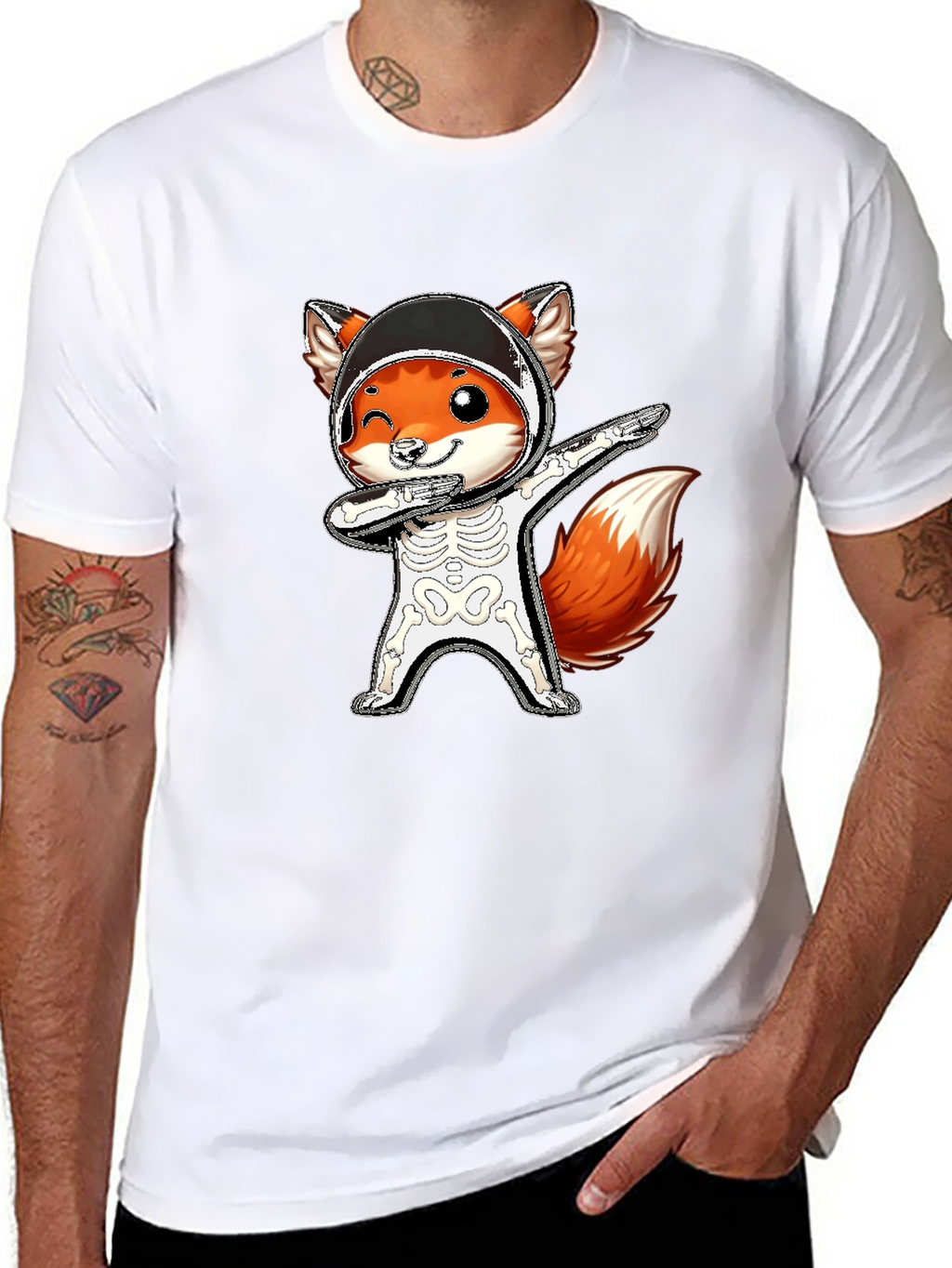 Halloween Fox Skeleton Dabbing T-Shirt