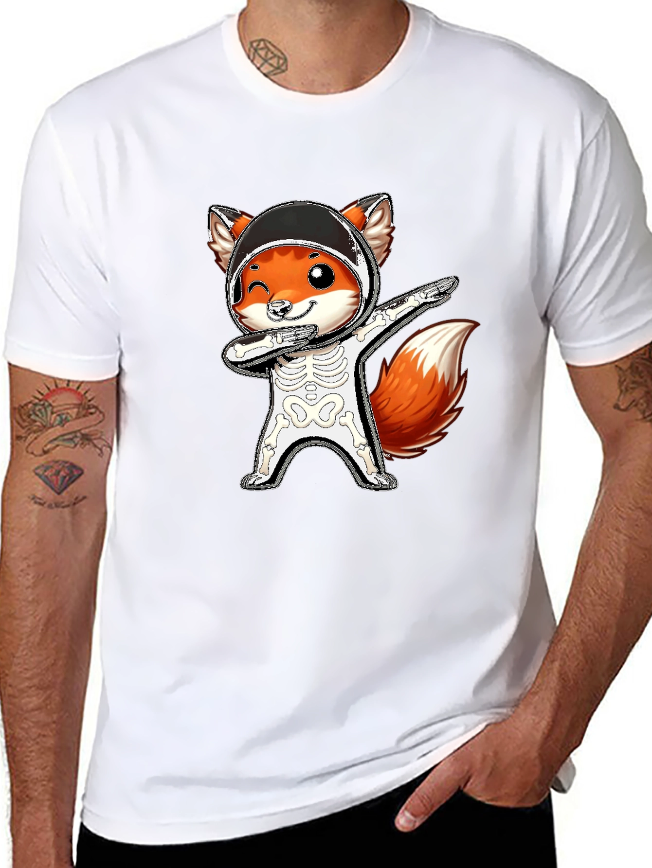 Halloween Fox Skeleton Dabbing T-Shirt