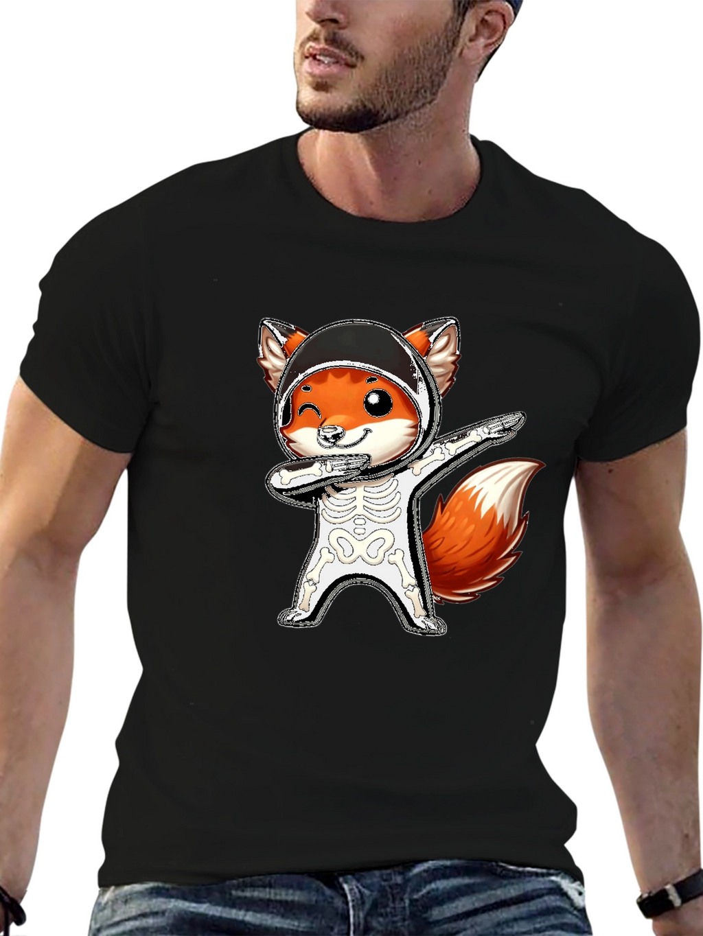 Halloween Fox Skeleton Dabbing T-Shirt