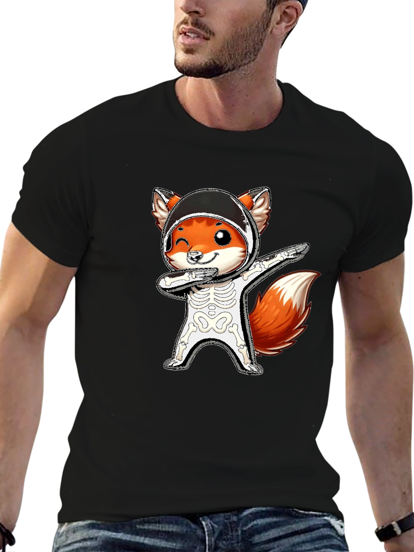 Halloween Fox Skeleton Dabbing T-Shirt