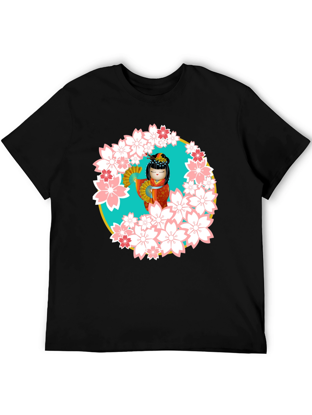 Sakura Kokeshi Doll Black T-Shirt