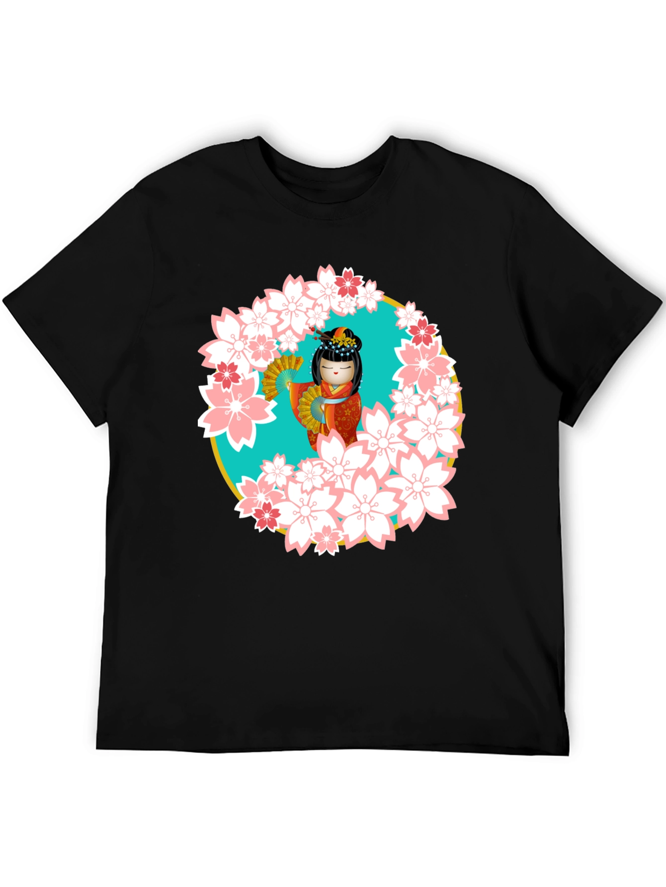 Sakura Kokeshi Doll Black T-Shirt