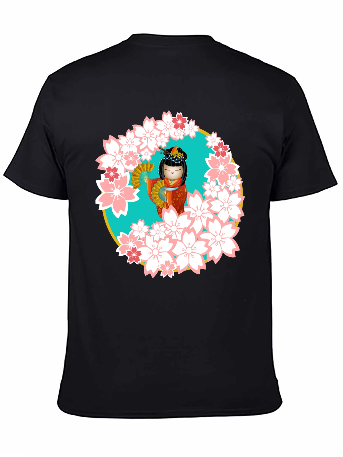 Sakura Kokeshi Doll Black T-Shirt